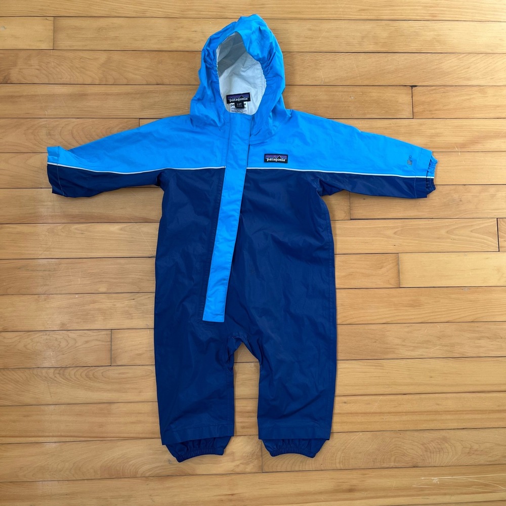 Patagonia H2No Baby Bunting Rain Suit Blue Colorblock 3-6M Waterproof Hooded